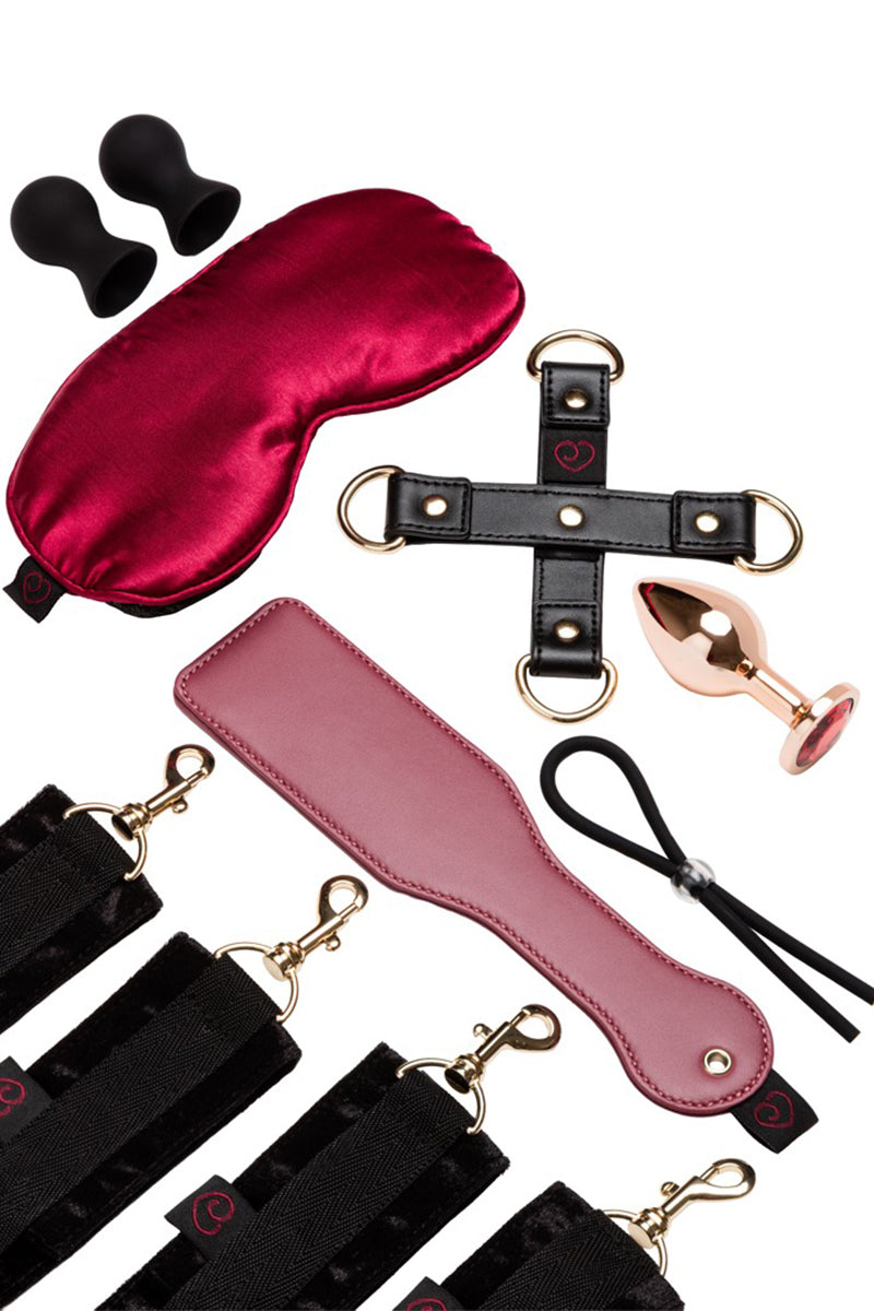 Calendrier de l'Avent Couples – bondage doux : menottes, croix d'attache, masque, tapette, plug bijou